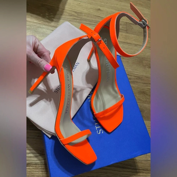 Stuart Weitzman Nudistcurve 100 Sandal in Orange Neon Blaze - Picture 7 of 11